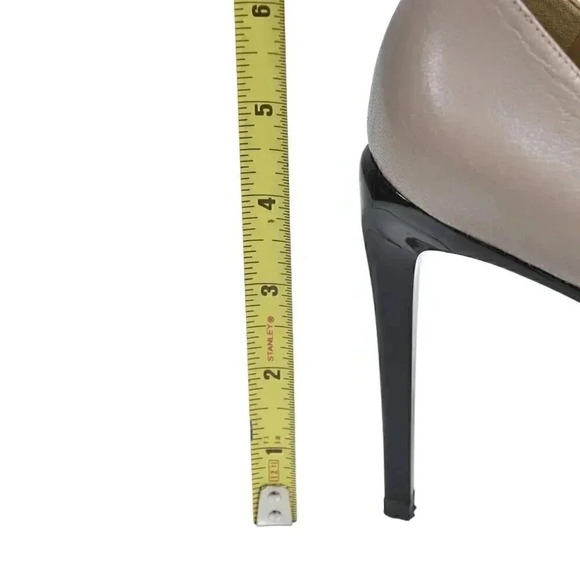 Nine West Leather Platform Pump Stiletto Heel Open Toe Beige Tan Black Size 8 - Picture 8 of 10